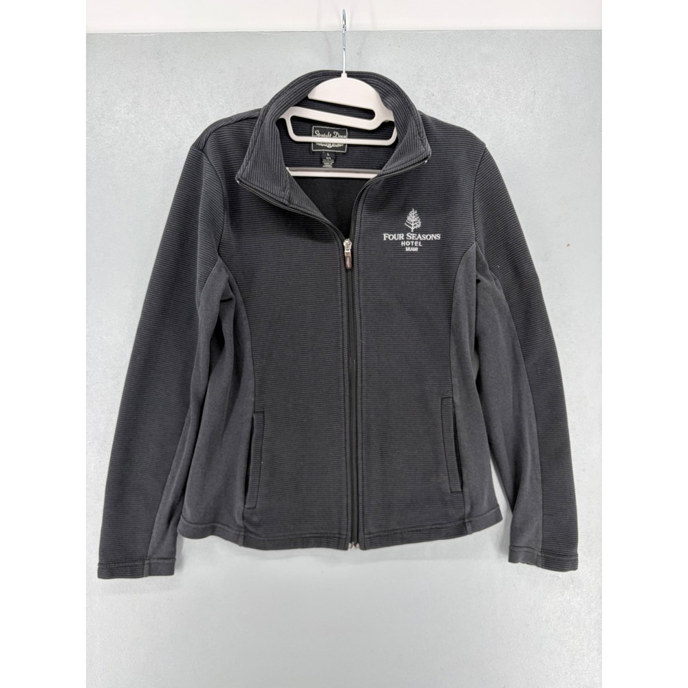 Straight Down Jacket Womens L Black Ribbed Full Zip Four Seasons Hotel Miami